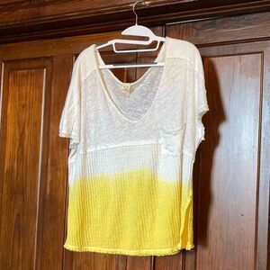 FREE PEOPLE Linen Blend Oversized Sundial Butter Yellow White Ombré Top Size S
